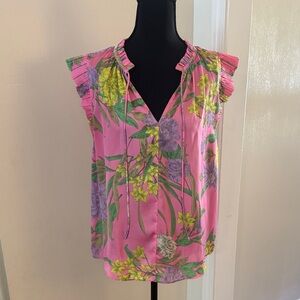 Current Air Pink Floral Ruffle Cap-Sleeve V-Neck Camisole